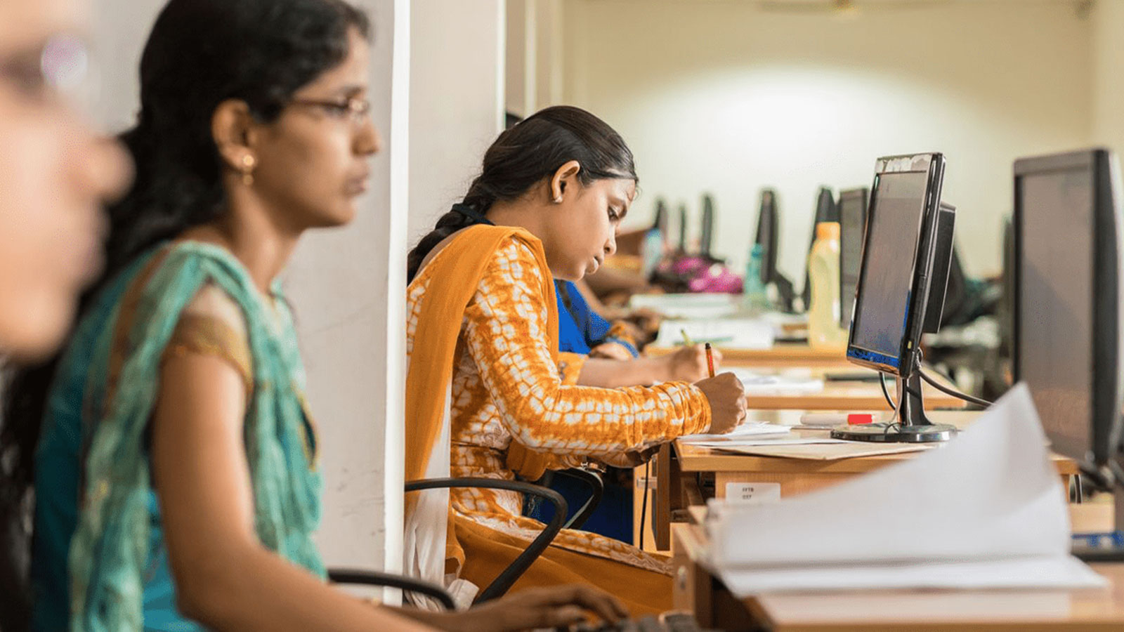 Women in India working in a computer lab