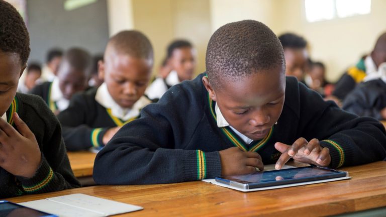 A student in South Africa works on an assignment in a data-driven classroom