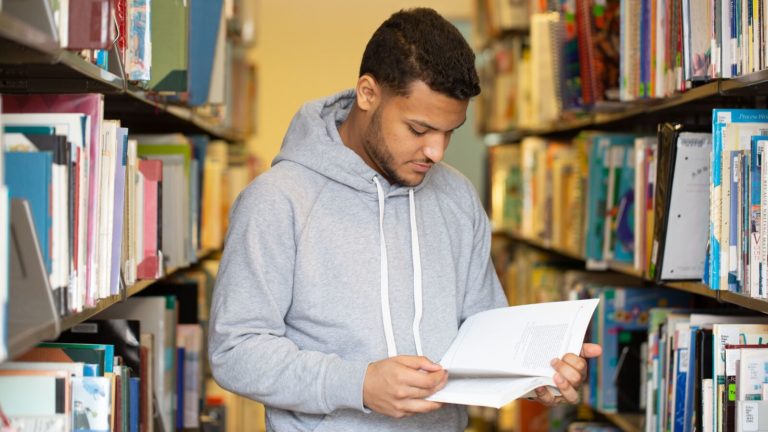 A student accesses resources to develop skills that will help him enter the workforce