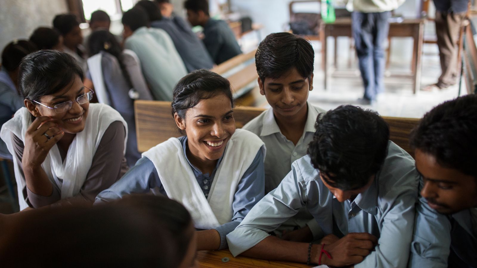 Students in India working together