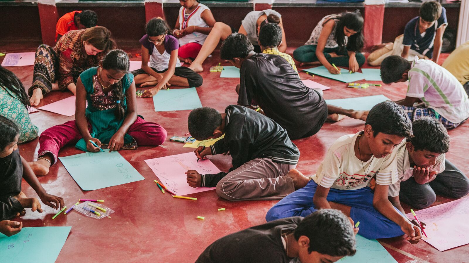 Dream a Dream students in India work on an activity to build life skills