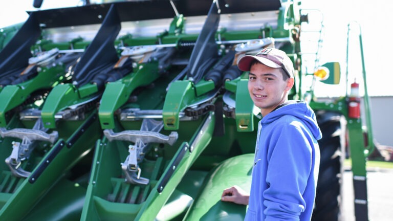 A student in the Agricultural Power & Equipment Technician program learns about the latest and greatest technology in the world of agriculture equipment thanks to donations made by a local employer, Sloan Implement in partnership with John Deere.